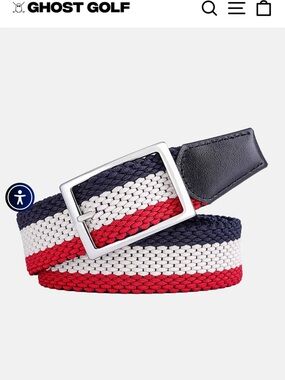 Men’s Ghost Golf Striped Woven Belt in Navy, White & Red - WILL (Size: 44)